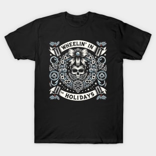 Wheelin’ in the holidays - Motorcycle Christmas wreath T-Shirt